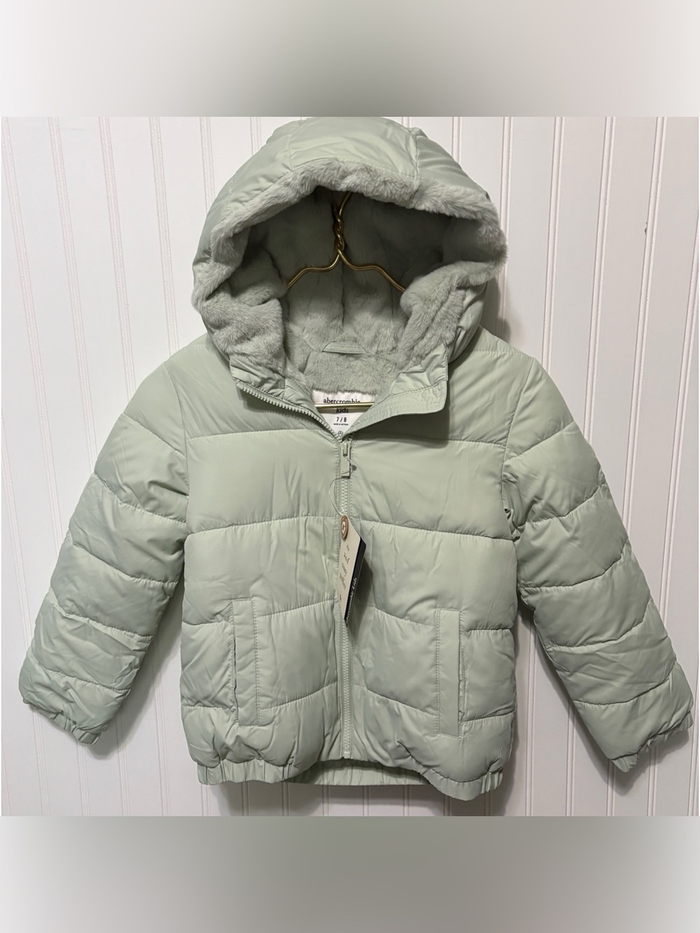 ABERCROMBIE KIDS Seafoam Cozy Sherpa Lined Puffer Jacket Coat Girls Size 7 8 NEW